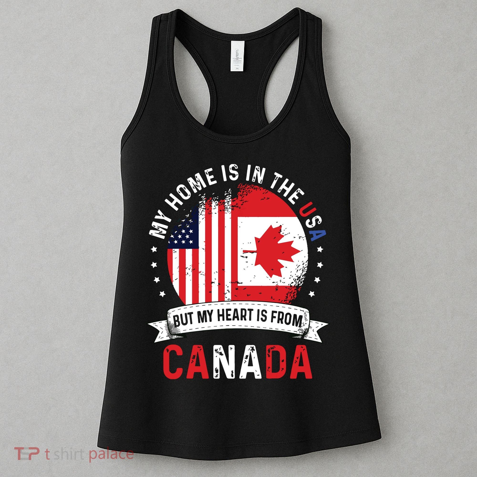 Canadian American Patriot Heart Is From Canada Flag Women's Tank Top
