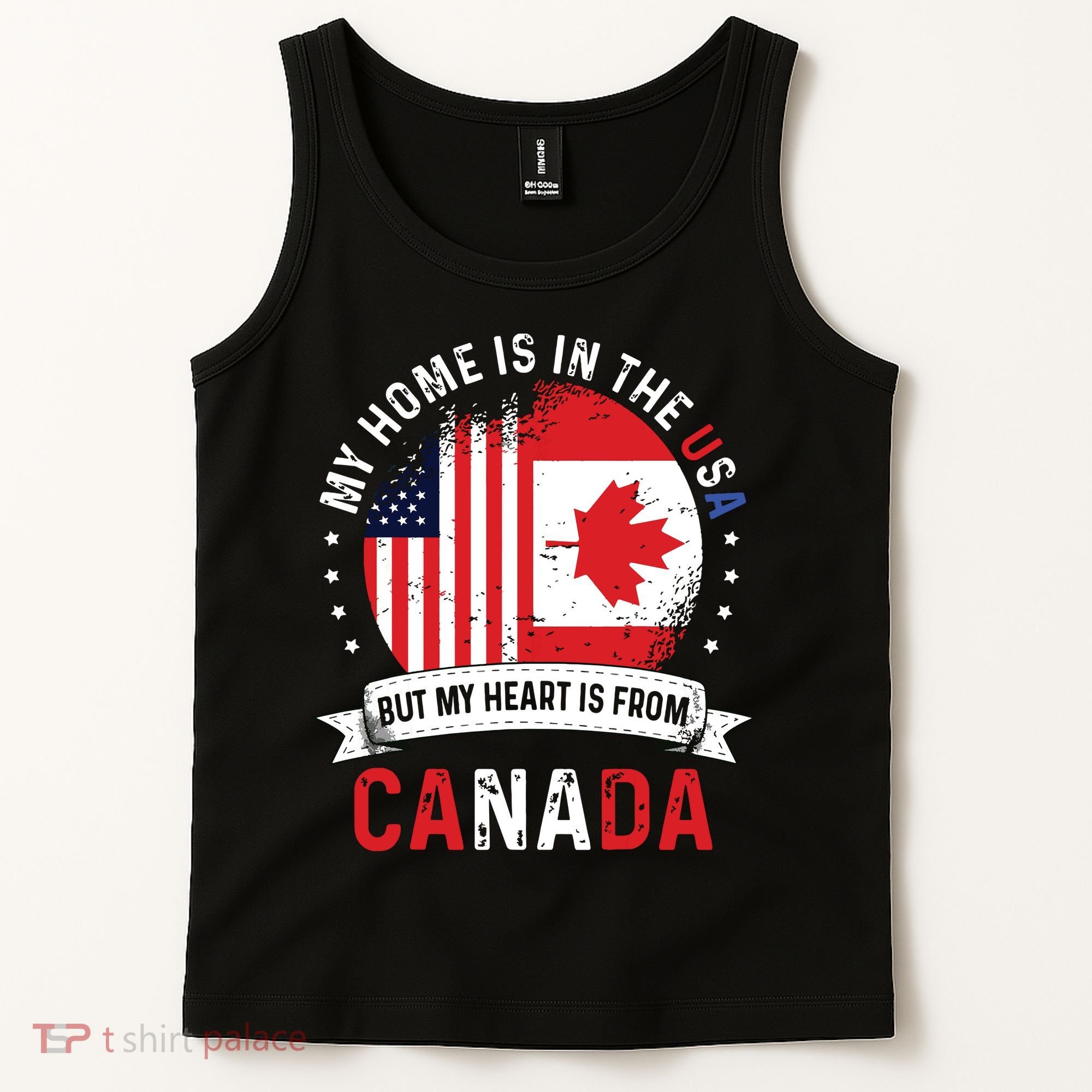 Canadian American Patriot Heart Is From Canada Flag Tank Top