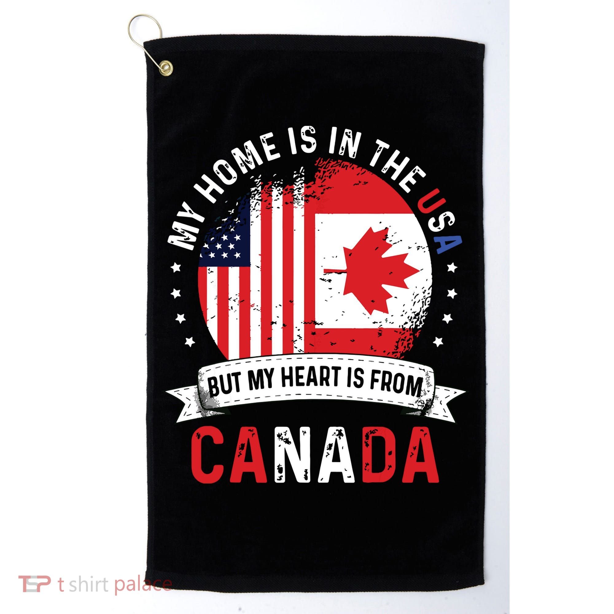 Canadian American Patriot Heart Is From Canada Flag Golf Towel
