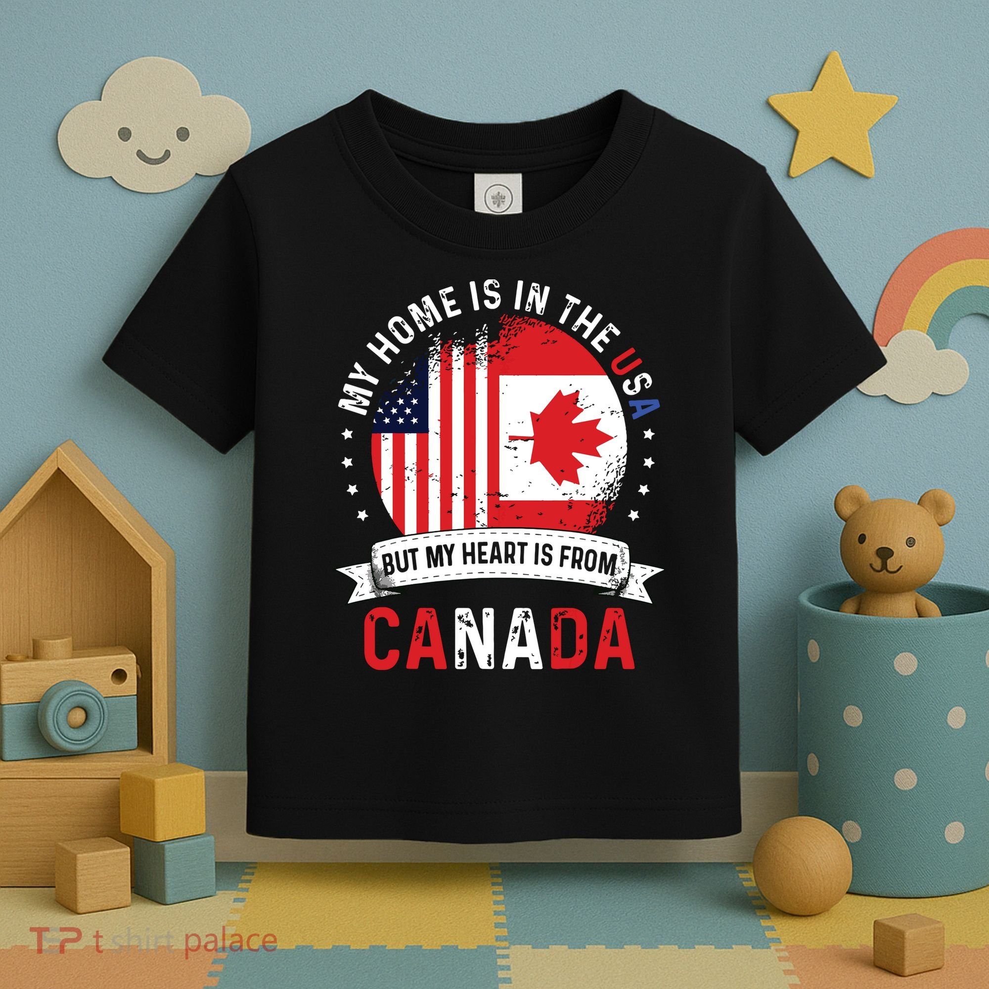 Canadian American Patriot Heart Is From Canada Flag Toddler T-Shirt