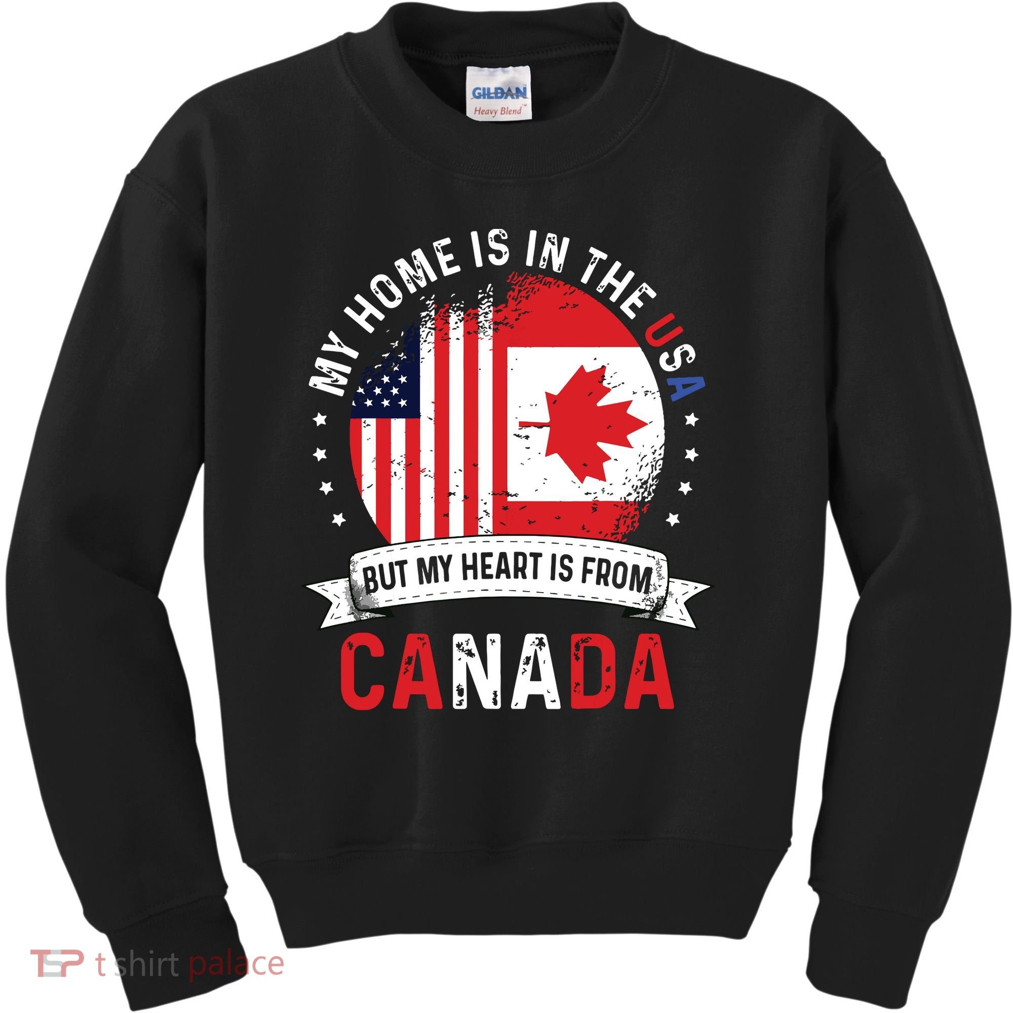 Canadian American Patriot Heart Is From Canada Flag Kids Sweatshirt