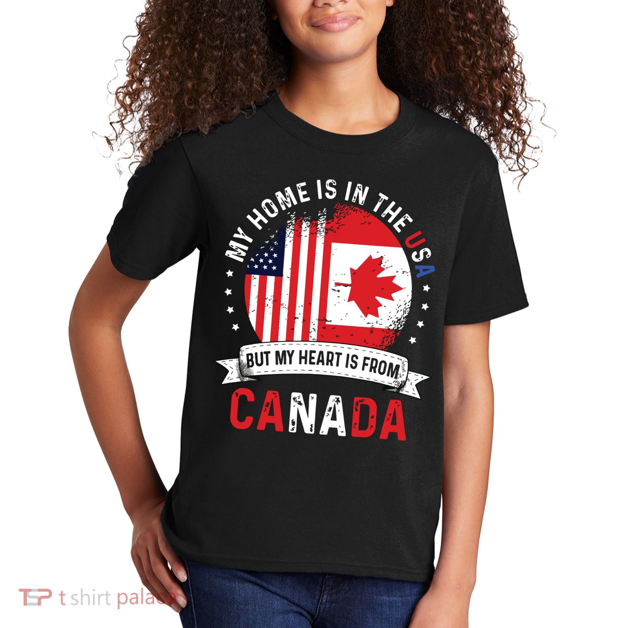 Canadian American Patriot Heart Is From Canada Flag Kids T-Shirt