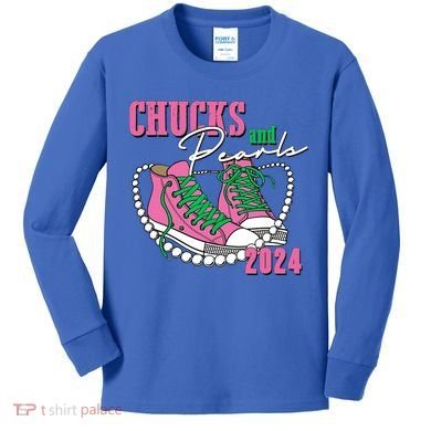 Chucks And Pearls Kamala Harris President 2024 Kids Long Sleeve Shirt