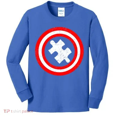 Captain Autism Distressed Shield Kids Long Sleeve Shirt