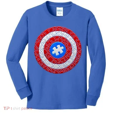 Captain Autism Puzzle Shield Kids Long Sleeve Shirt