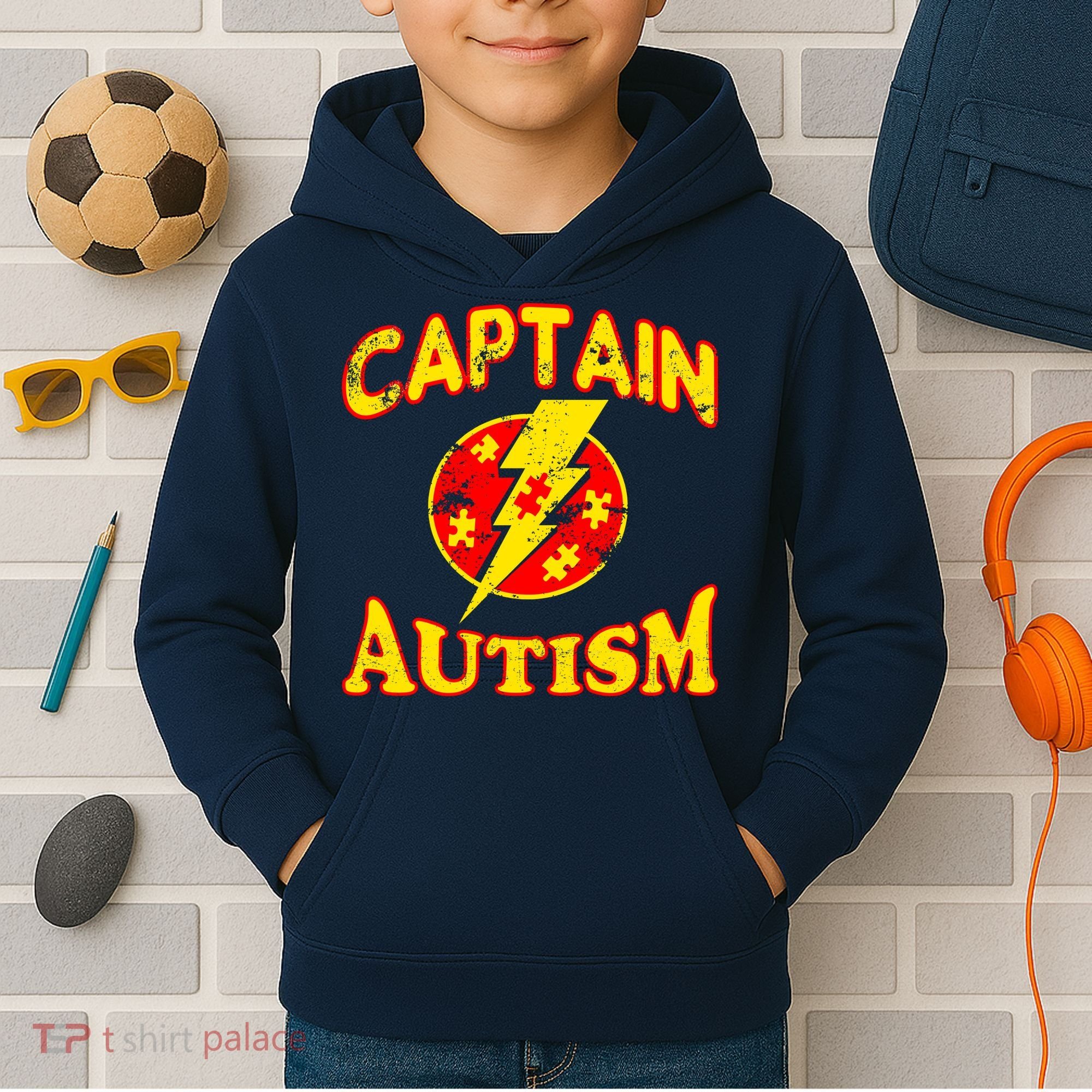 Captain Autism Superhero Logo Kids Hoodie
