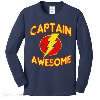 Captain Awesome Comic Logo Kids Long Sleeve Shirt