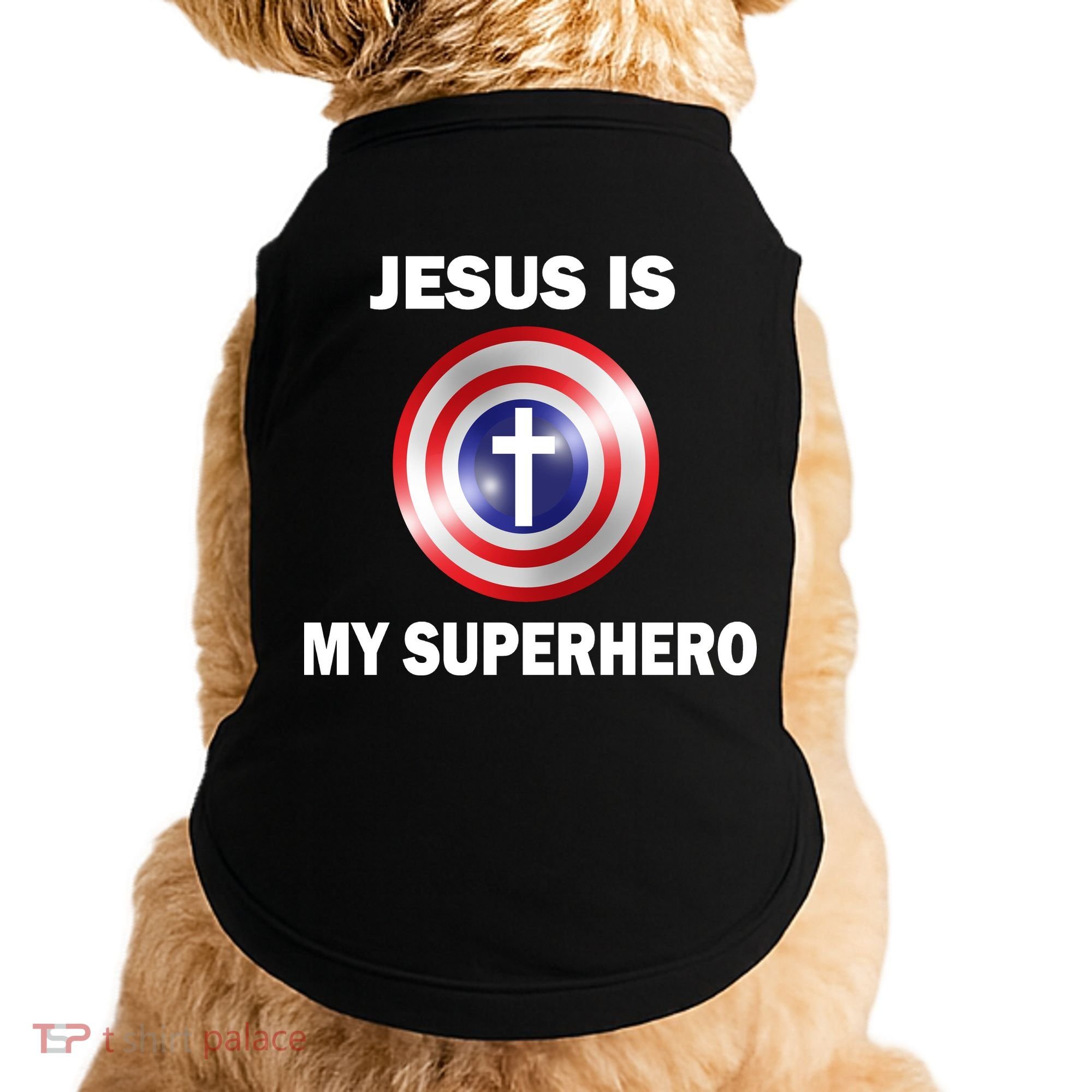 Captain Jesus Is My Superhero Cross Logo Doggie Tank