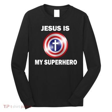 Captain Jesus Is My Superhero Cross Logo Long Sleeve Shirt