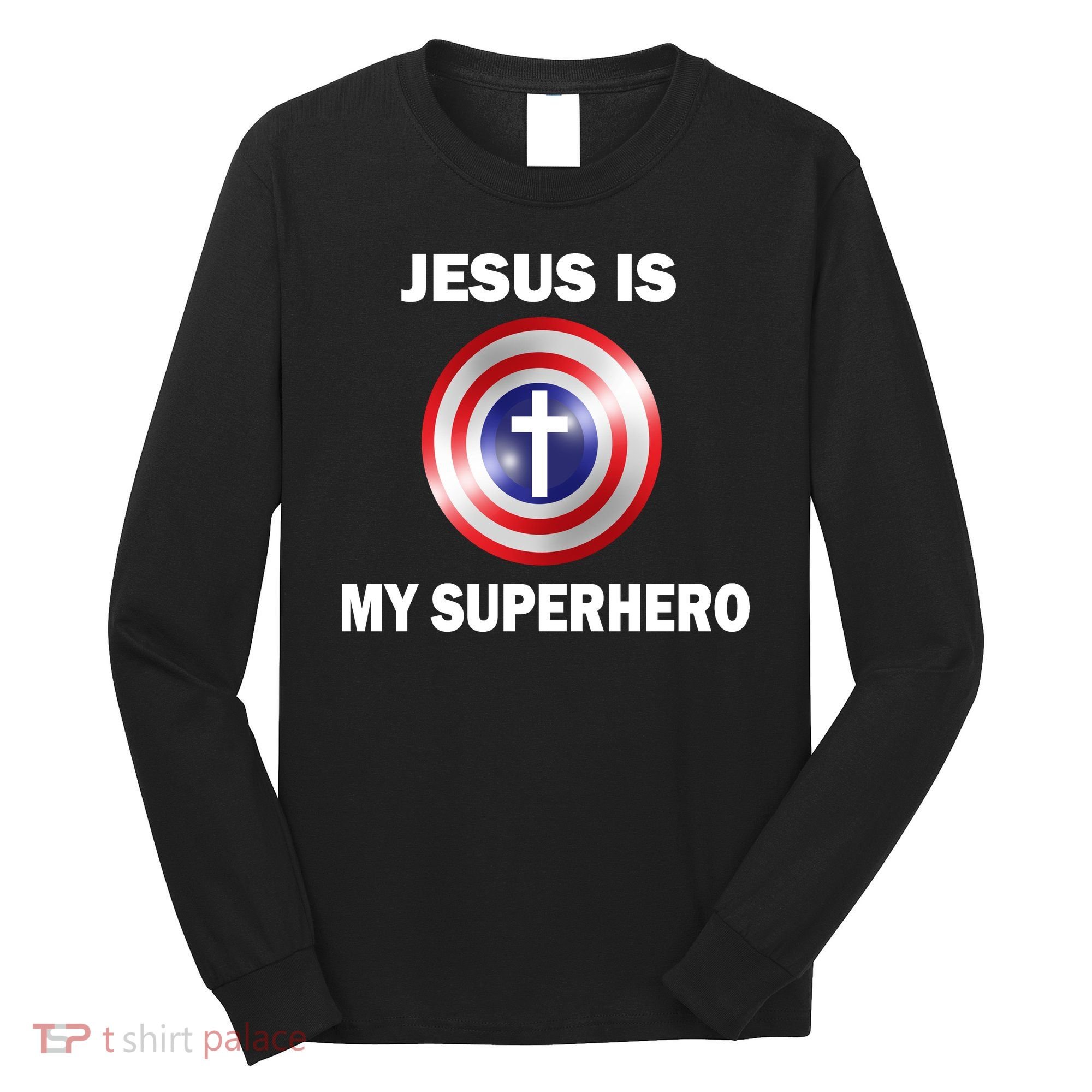 Captain Jesus Is My Superhero Cross Logo Long Sleeve Shirt