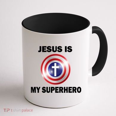 Captain Jesus Is My Superhero Cross Logo Coffee Mug back