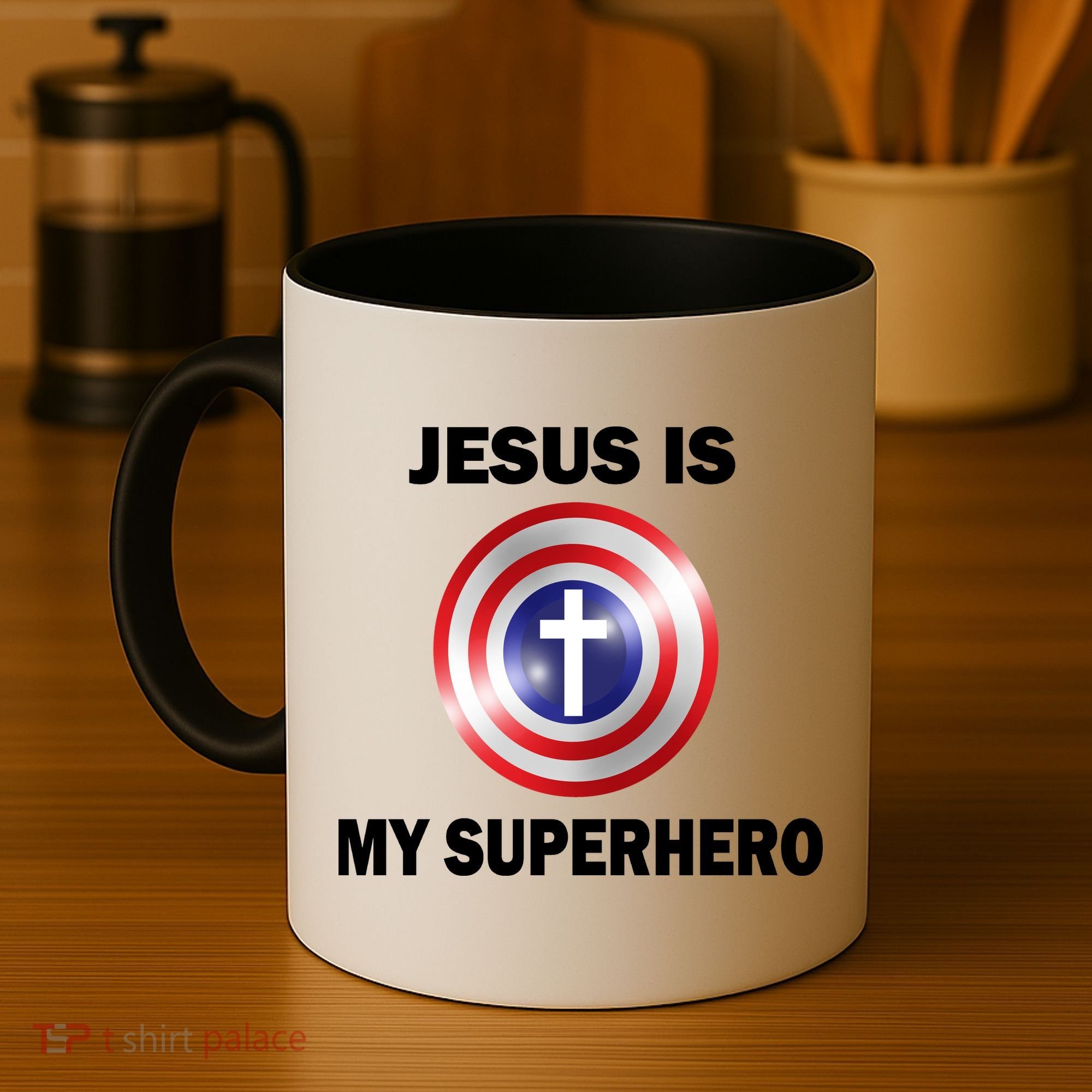 Captain Jesus Is My Superhero Cross Logo Coffee Mug