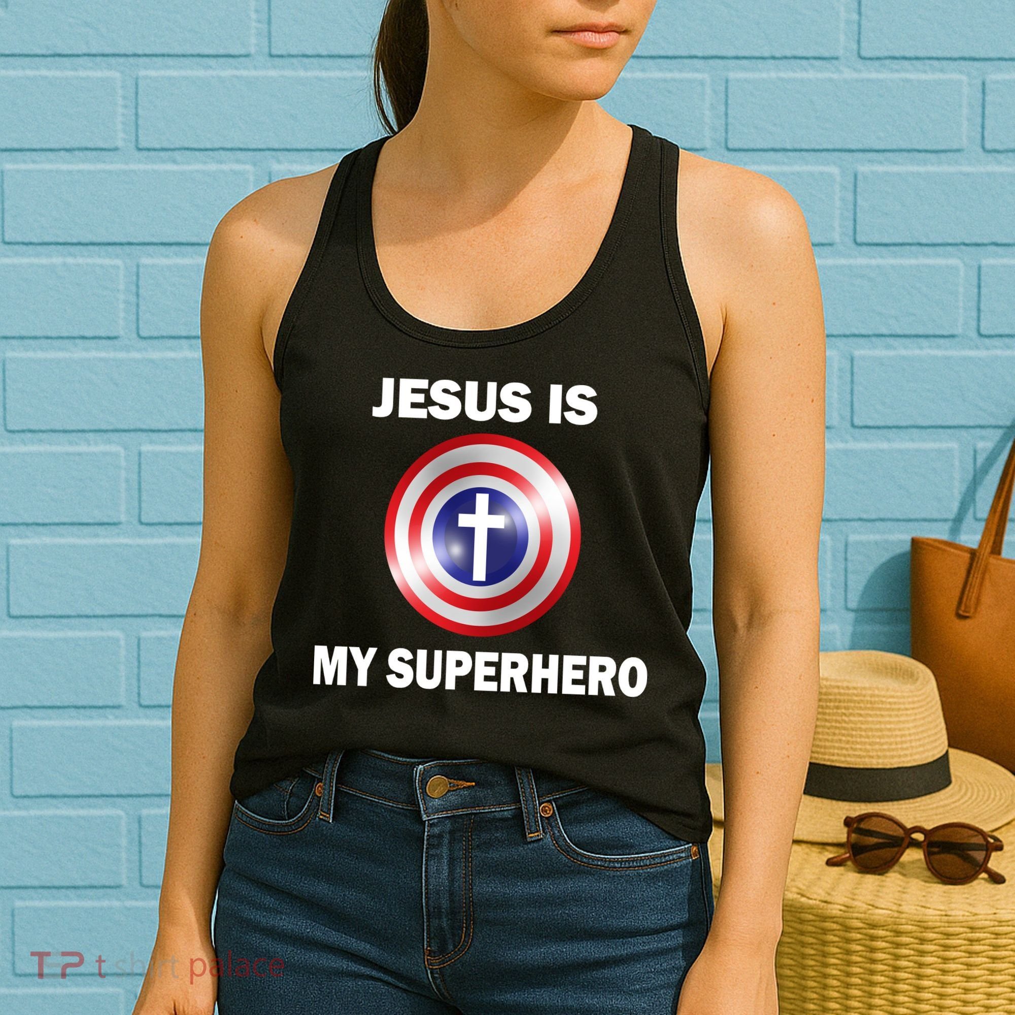 Captain Jesus Is My Superhero Cross Logo Women's Tank Top