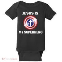 Captain Jesus Is My Superhero Cross Logo Baby Bodysuit thumb 0