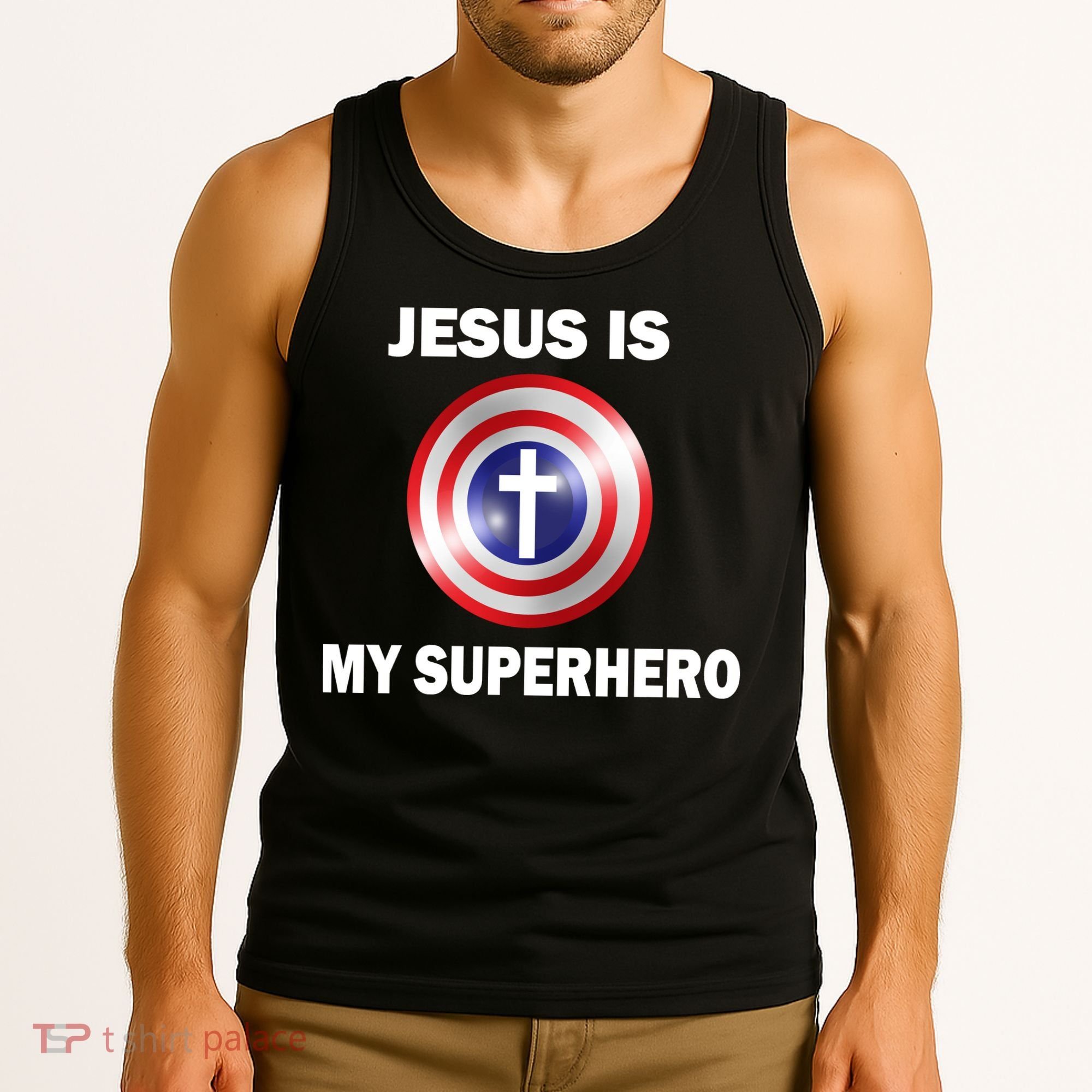 Captain Jesus Is My Superhero Cross Logo Tank Top