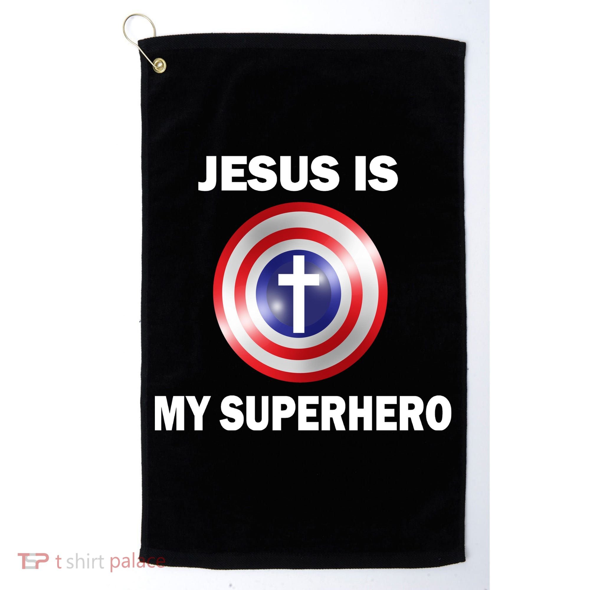 Captain Jesus Is My Superhero Cross Logo Golf Towel