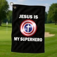 Captain Jesus Is My Superhero Cross Logo Golf Towel thumb 1