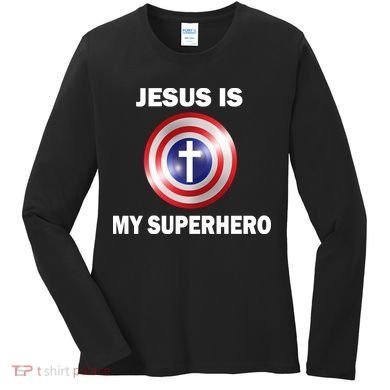 Captain Jesus Is My Superhero Cross Logo Women's Long Sleeve Shirt