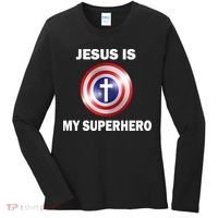 Captain Jesus Is My Superhero Cross Logo Women's Long Sleeve Shirt thumb 0