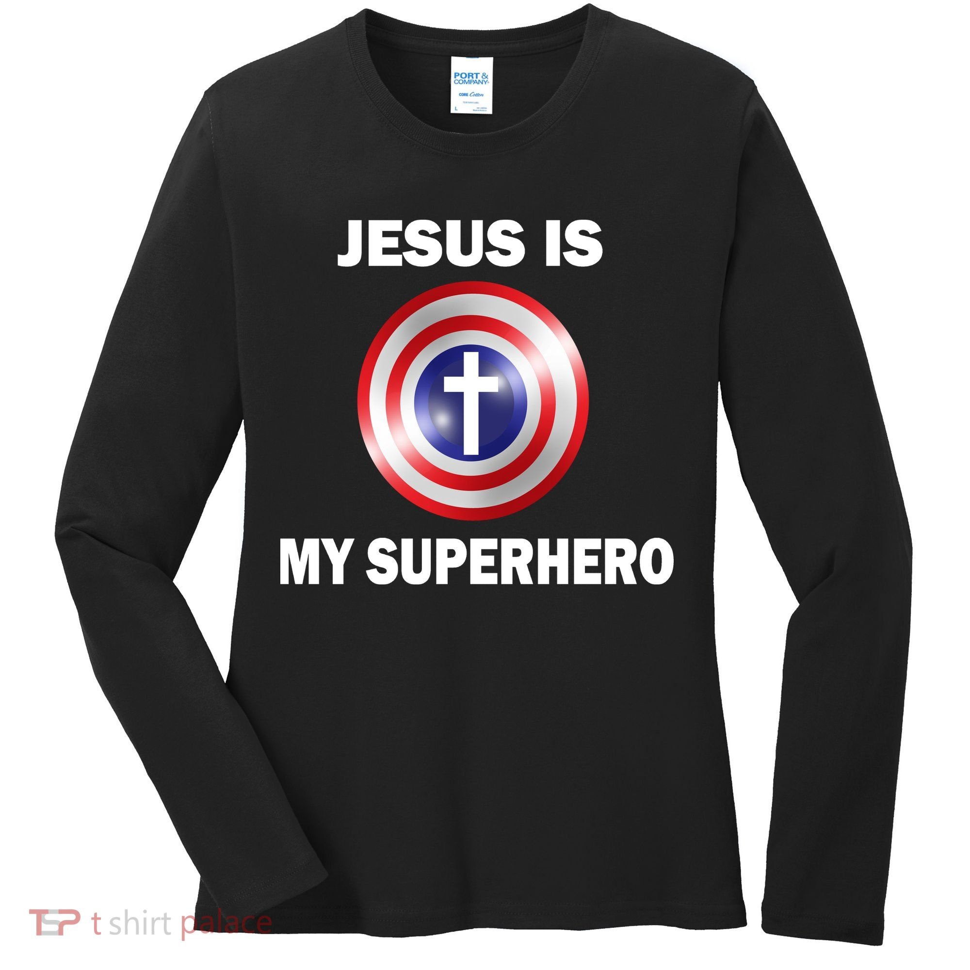 Captain Jesus Is My Superhero Cross Logo Women's Long Sleeve Shirt