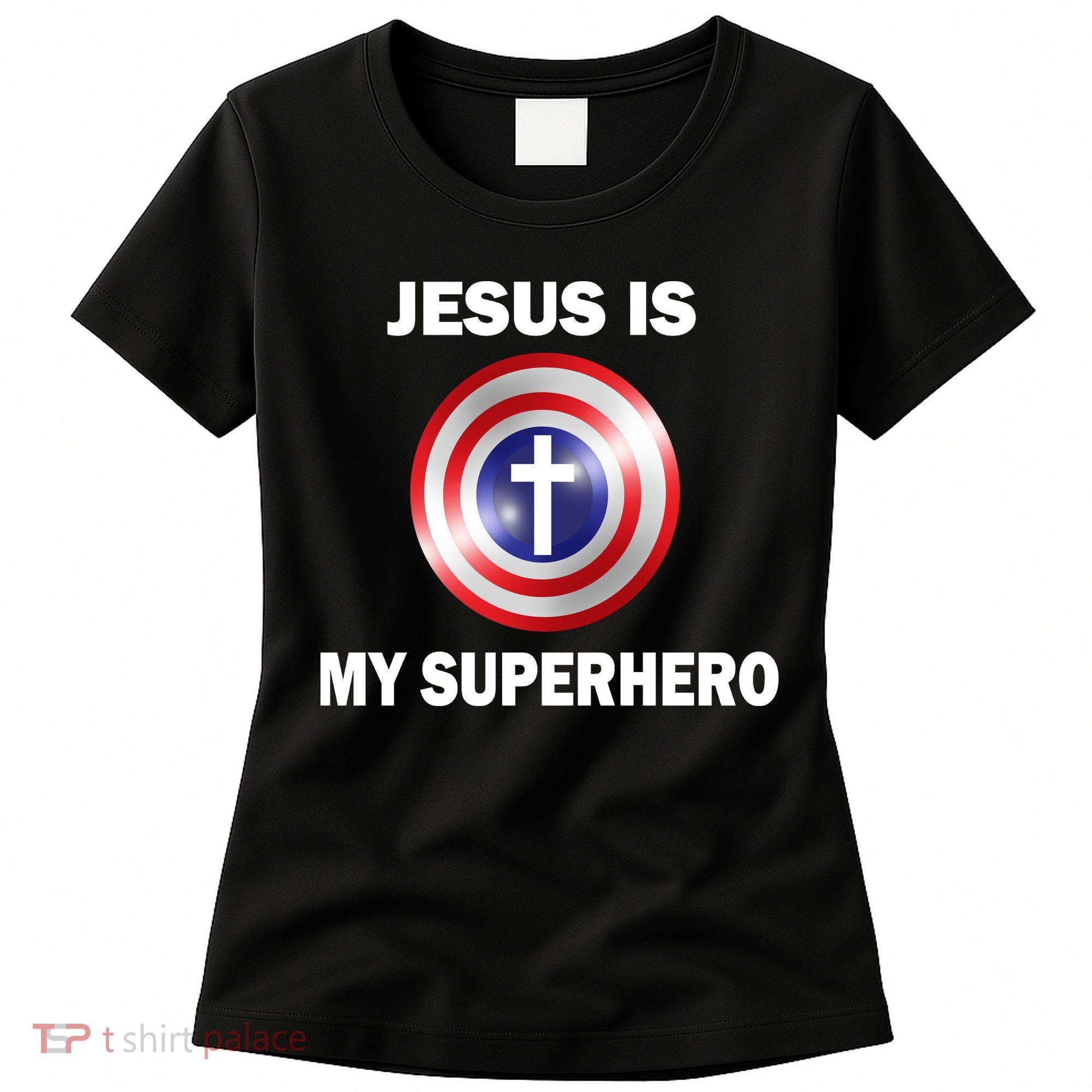 Captain Jesus Is My Superhero Cross Logo Women's T-Shirt