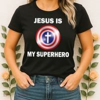 Captain Jesus Is My Superhero Cross Logo Women's T-Shirt thumb 2