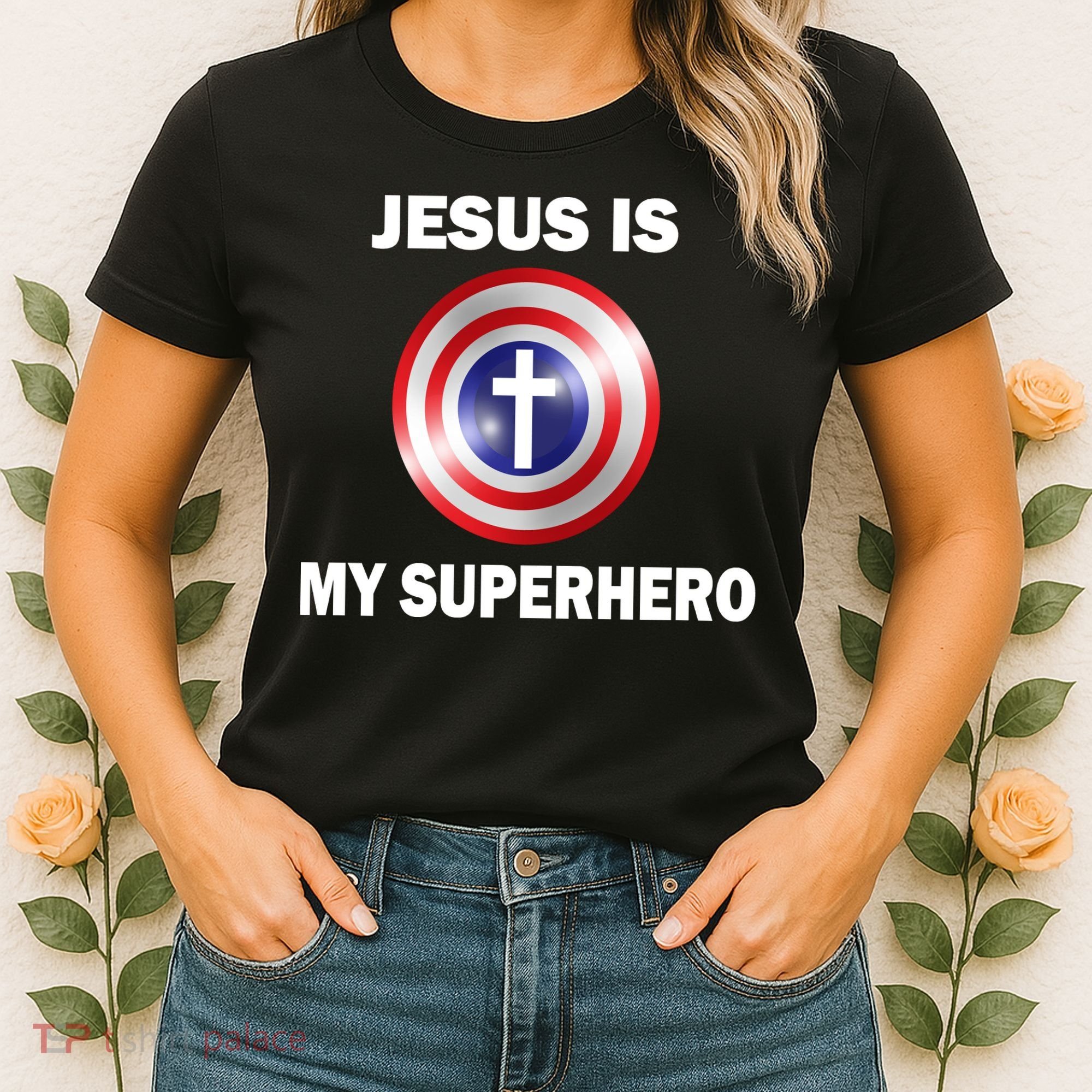 Captain Jesus Is My Superhero Cross Logo Women's T-Shirt