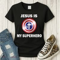 Captain Jesus Is My Superhero Cross Logo Women's T-Shirt thumb 3