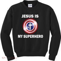 Captain Jesus Is My Superhero Cross Logo Kids Sweatshirt thumb 0