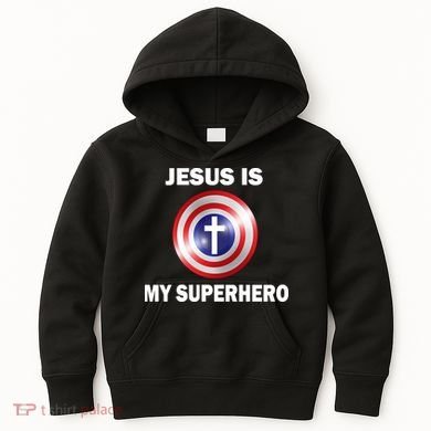 Captain Jesus Is My Superhero Cross Logo Kids Hoodie
