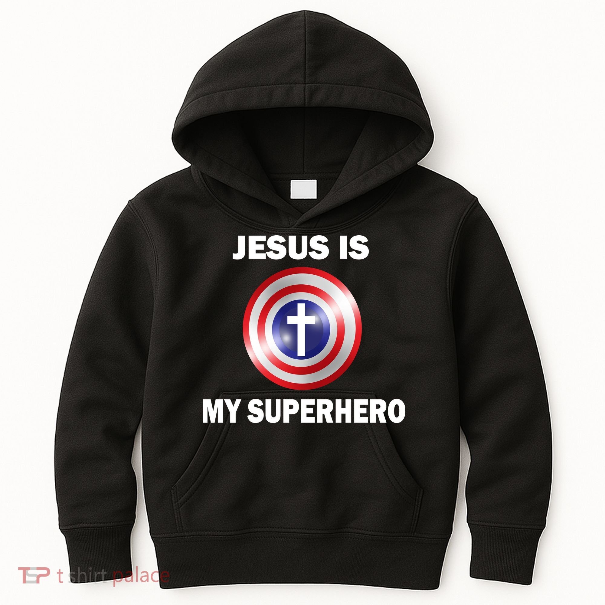 Captain Jesus Is My Superhero Cross Logo Kids Hoodie