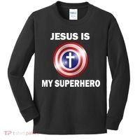 Captain Jesus Is My Superhero Cross Logo Kids Long Sleeve Shirt thumb 0