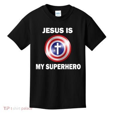 Captain Jesus Is My Superhero Cross Logo Kids T-Shirt