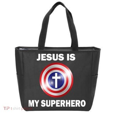 Captain Jesus Is My Superhero Cross Logo Tote Bag