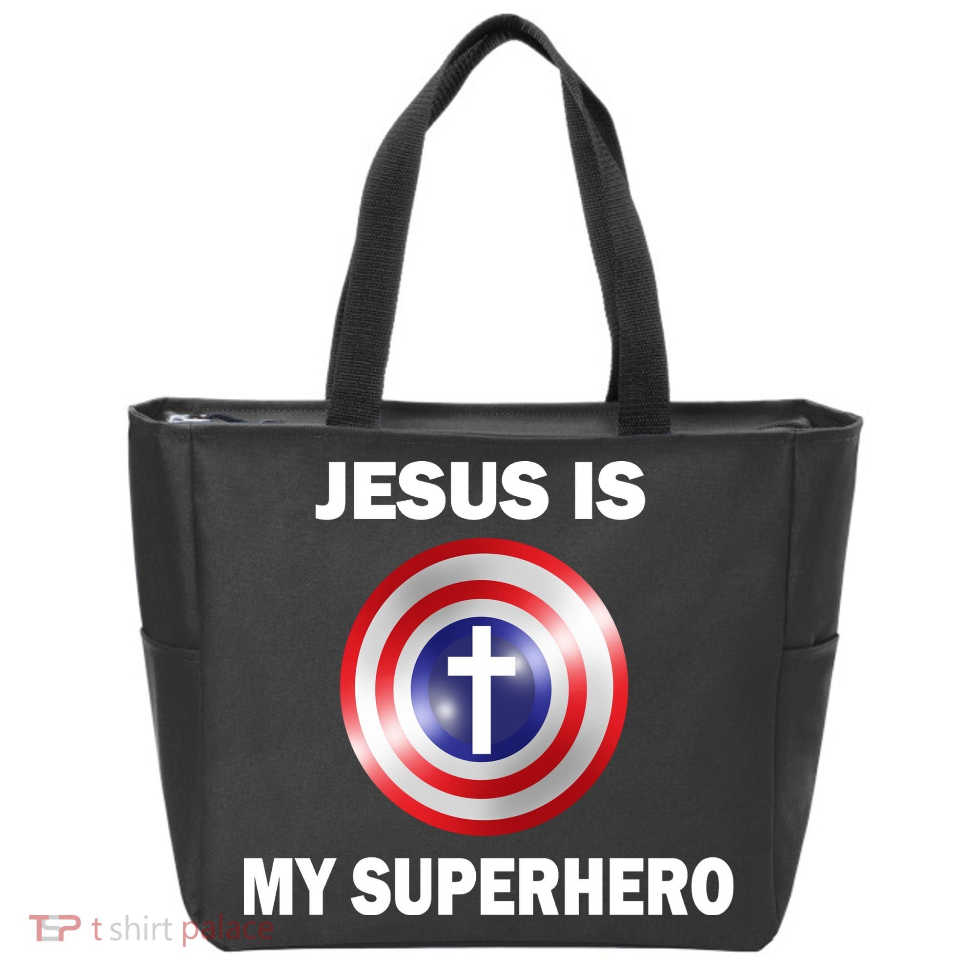 Captain Jesus Is My Superhero Cross Logo Tote Bag