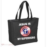 Captain Jesus Is My Superhero Cross Logo Tote Bag thumb 2