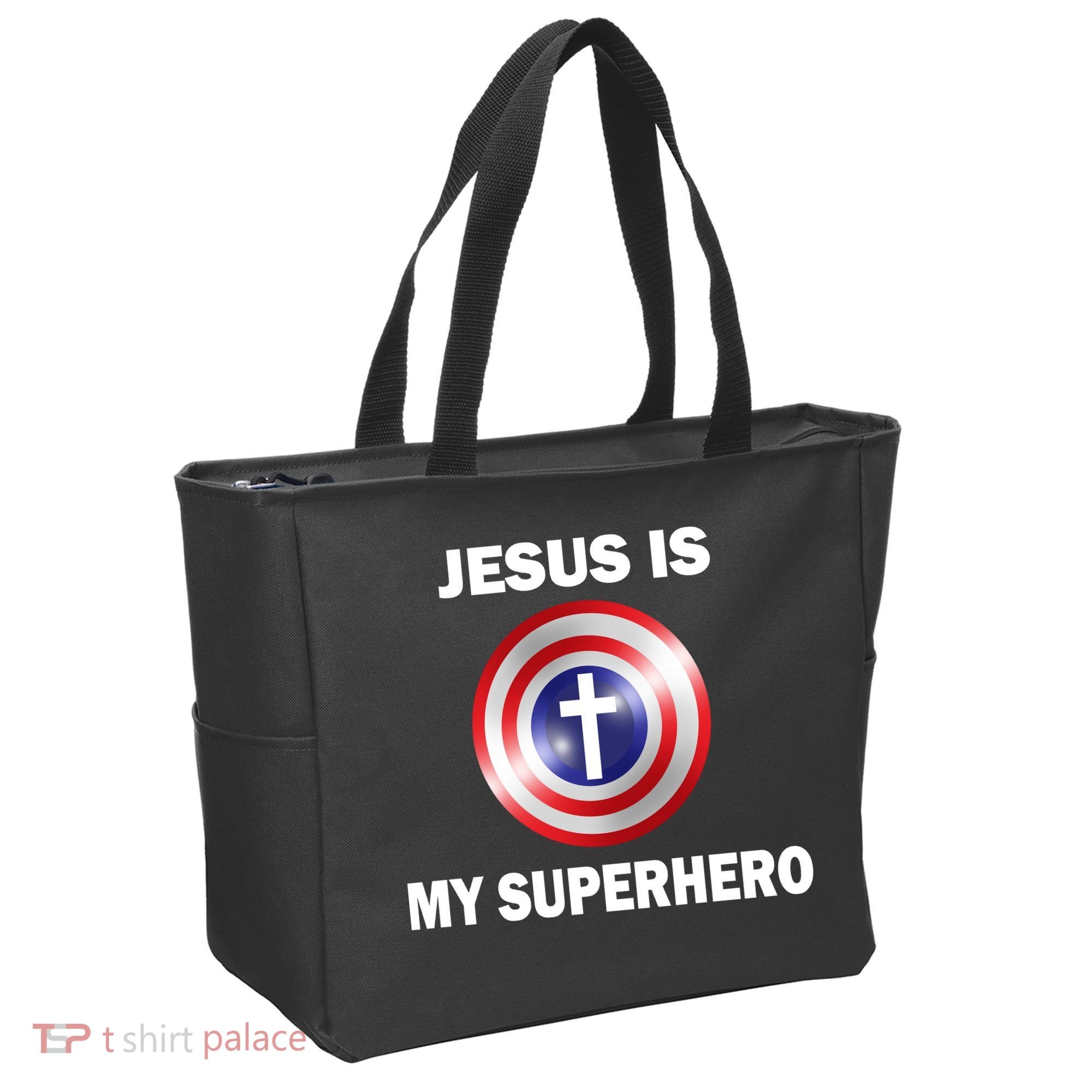 Captain Jesus Is My Superhero Cross Logo Tote Bag