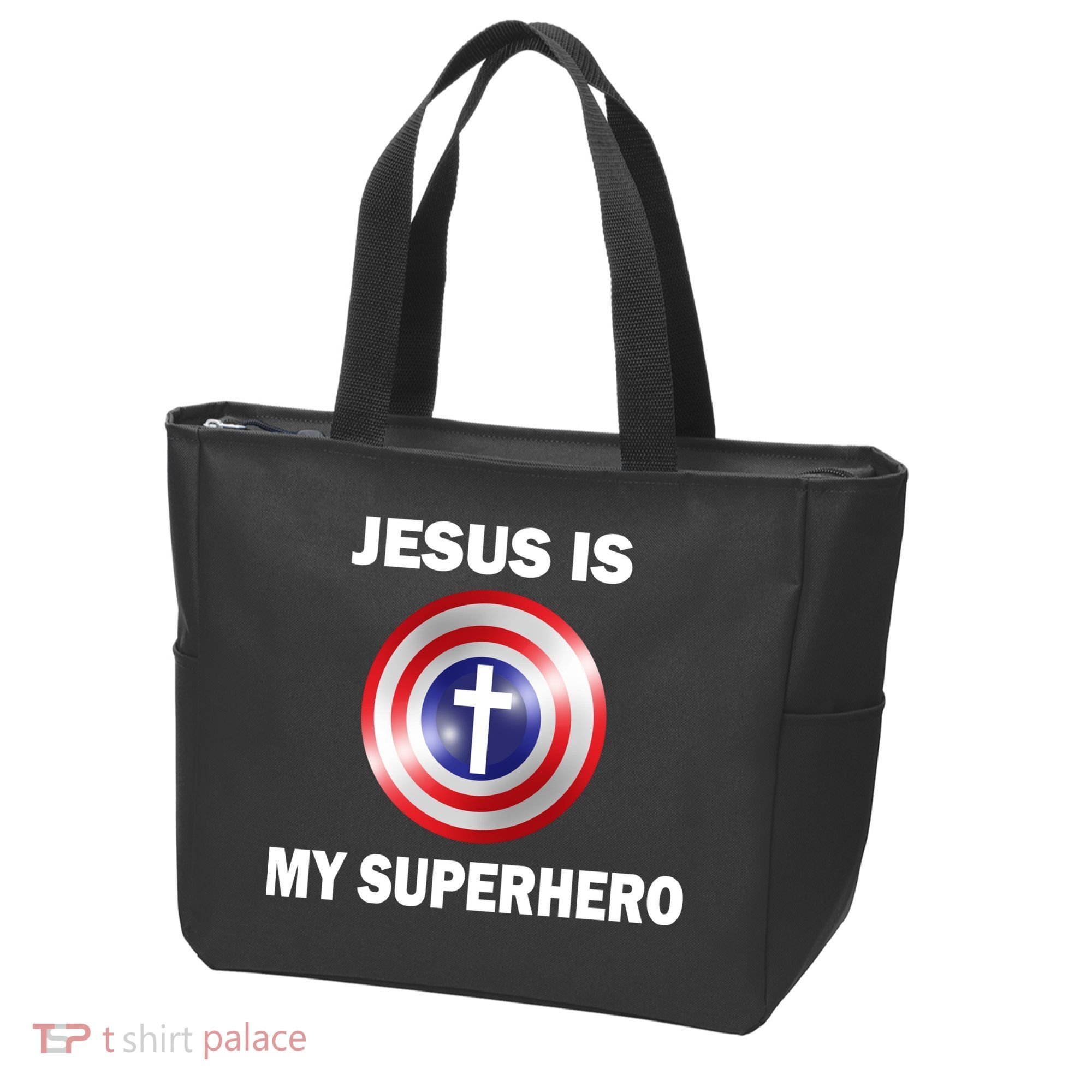 Captain Jesus Is My Superhero Cross Logo Tote Bag