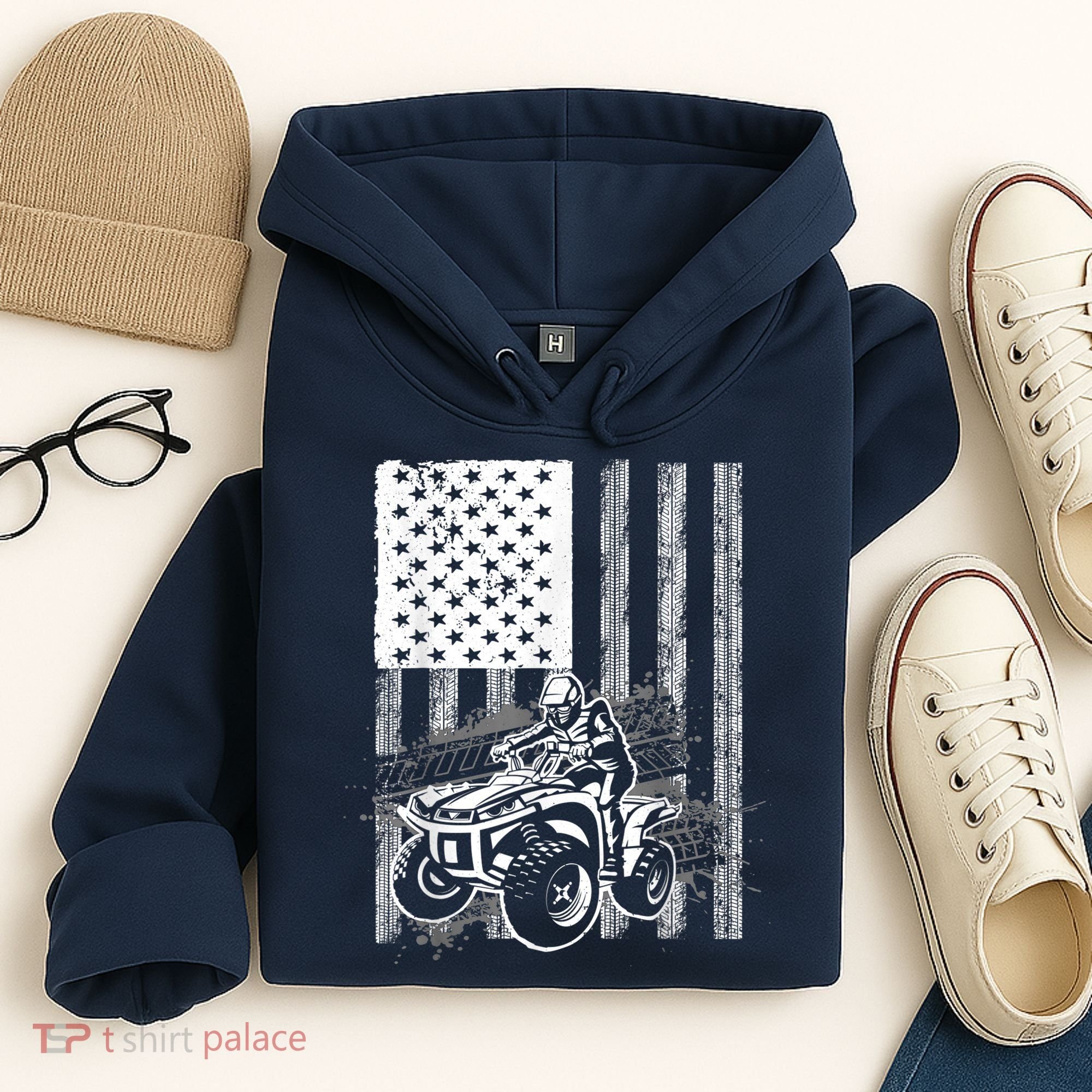 Cool ATV Quad Racing Squad USA Flag 4 Wheeler Hoodie
