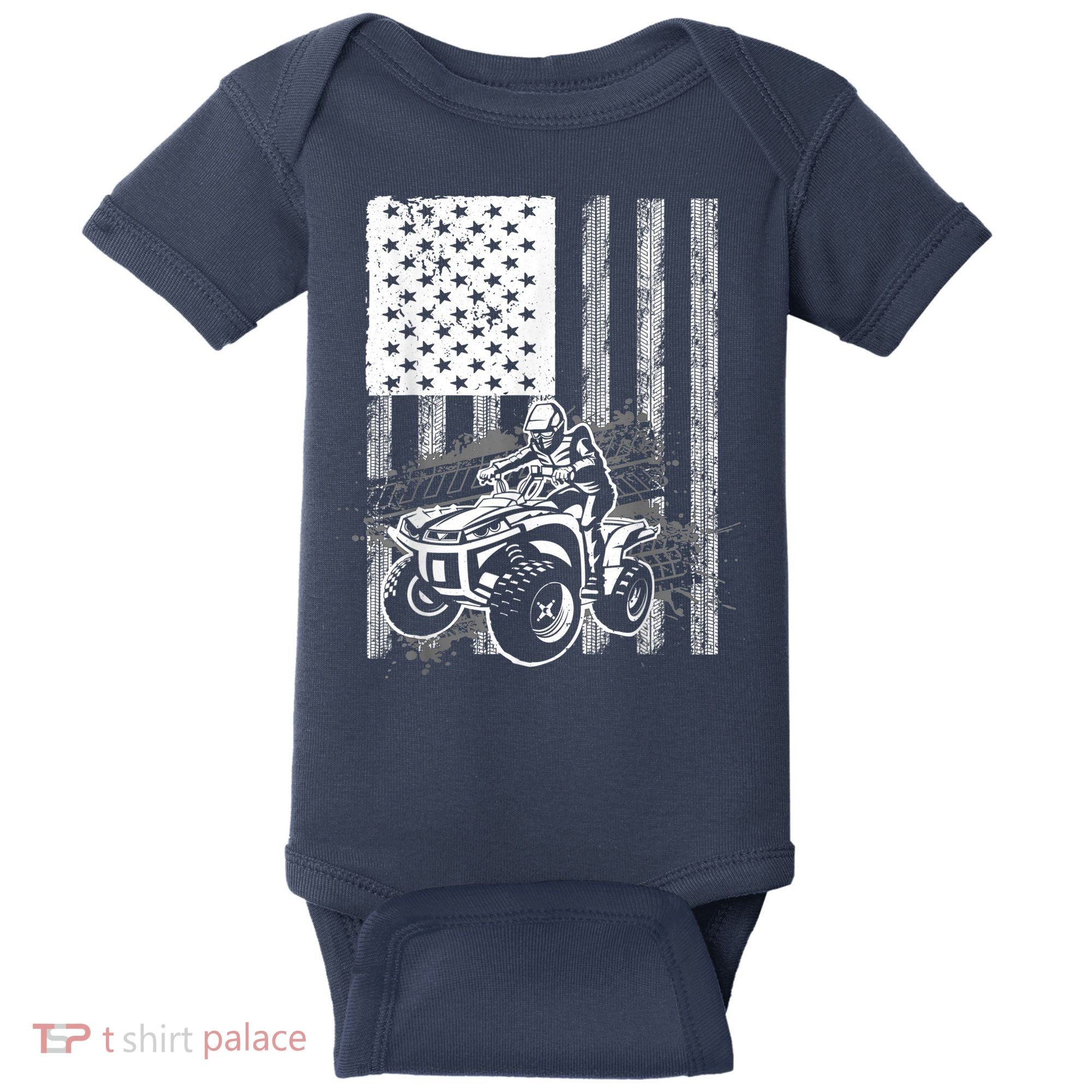 Cool ATV Quad Racing Squad USA Flag 4 Wheeler Baby Bodysuit
