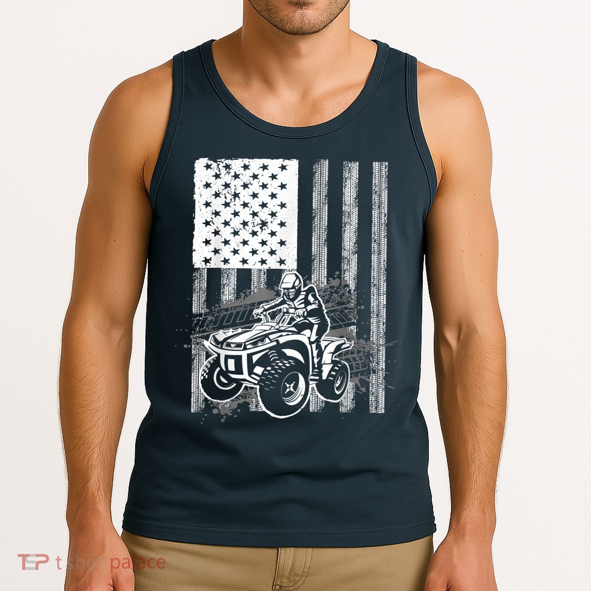 Cool ATV Quad Racing Squad USA Flag 4 Wheeler Tank Top