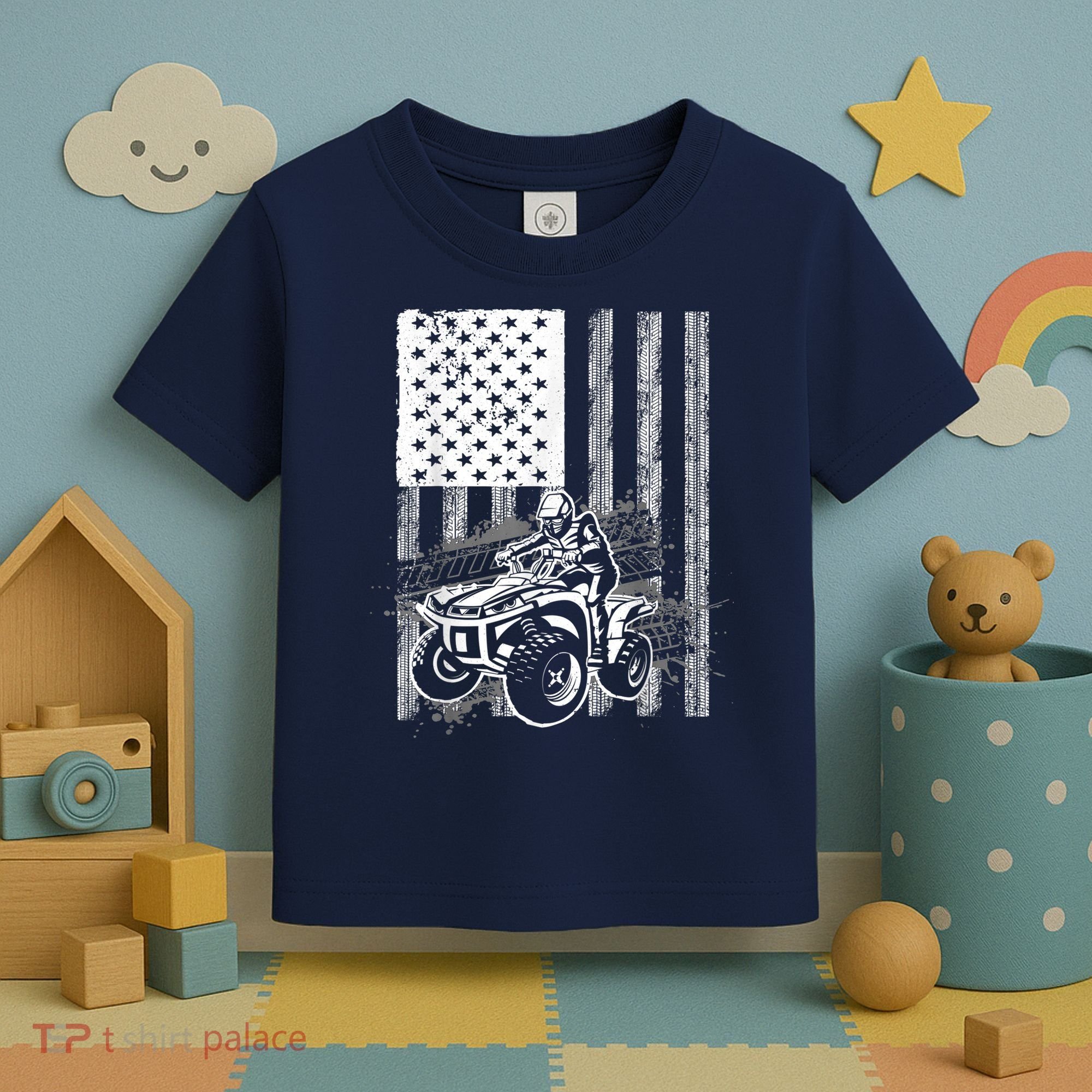 Cool ATV Quad Racing Squad USA Flag 4 Wheeler Toddler T-Shirt