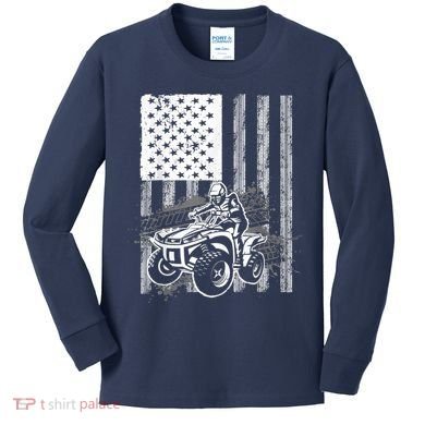 Cool ATV Quad Racing Squad USA Flag 4 Wheeler Kids Long Sleeve Shirt