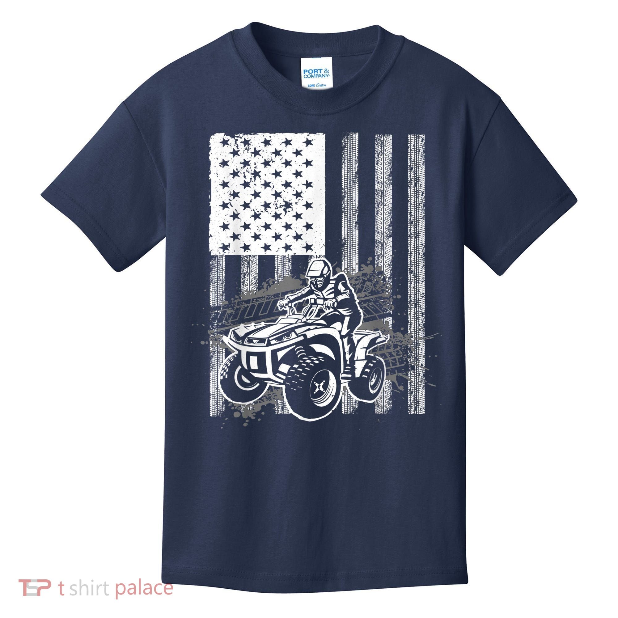 Cool ATV Quad Racing Squad USA Flag 4 Wheeler Kids T-Shirt