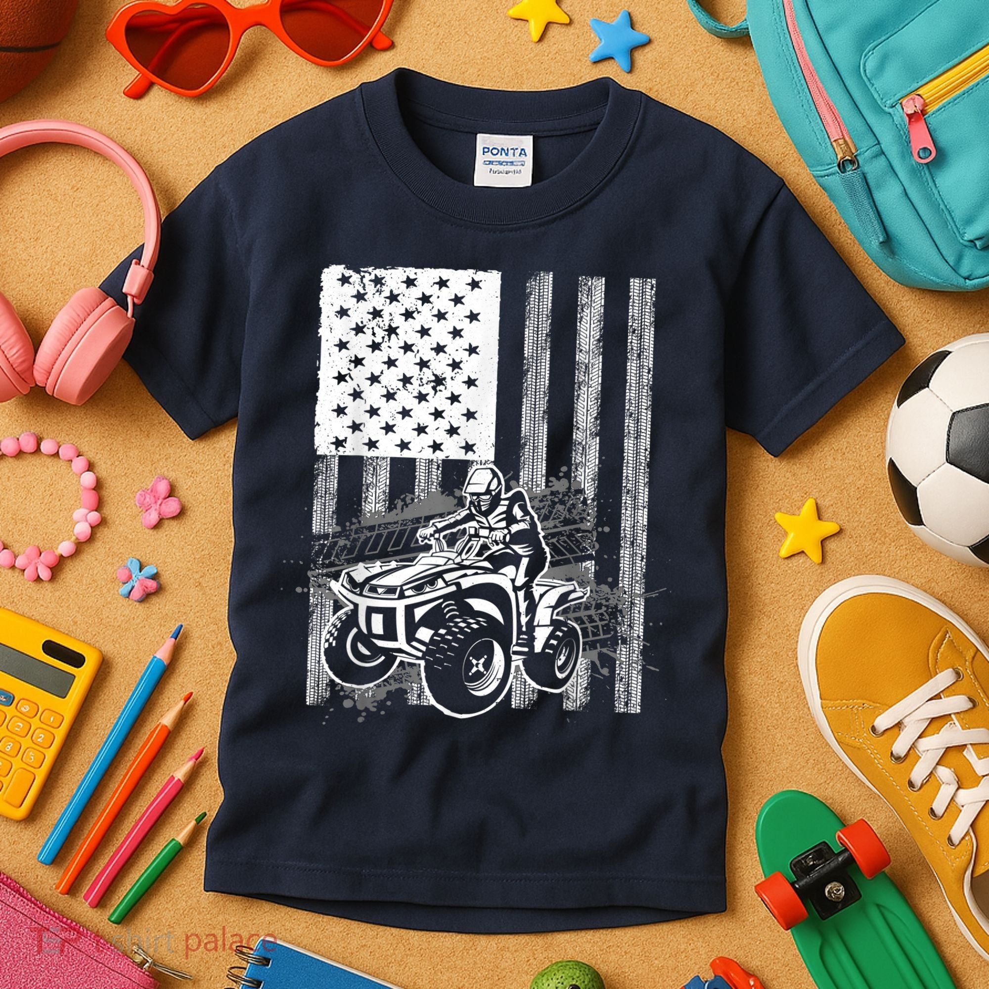 Cool ATV Quad Racing Squad USA Flag 4 Wheeler Kids T-Shirt