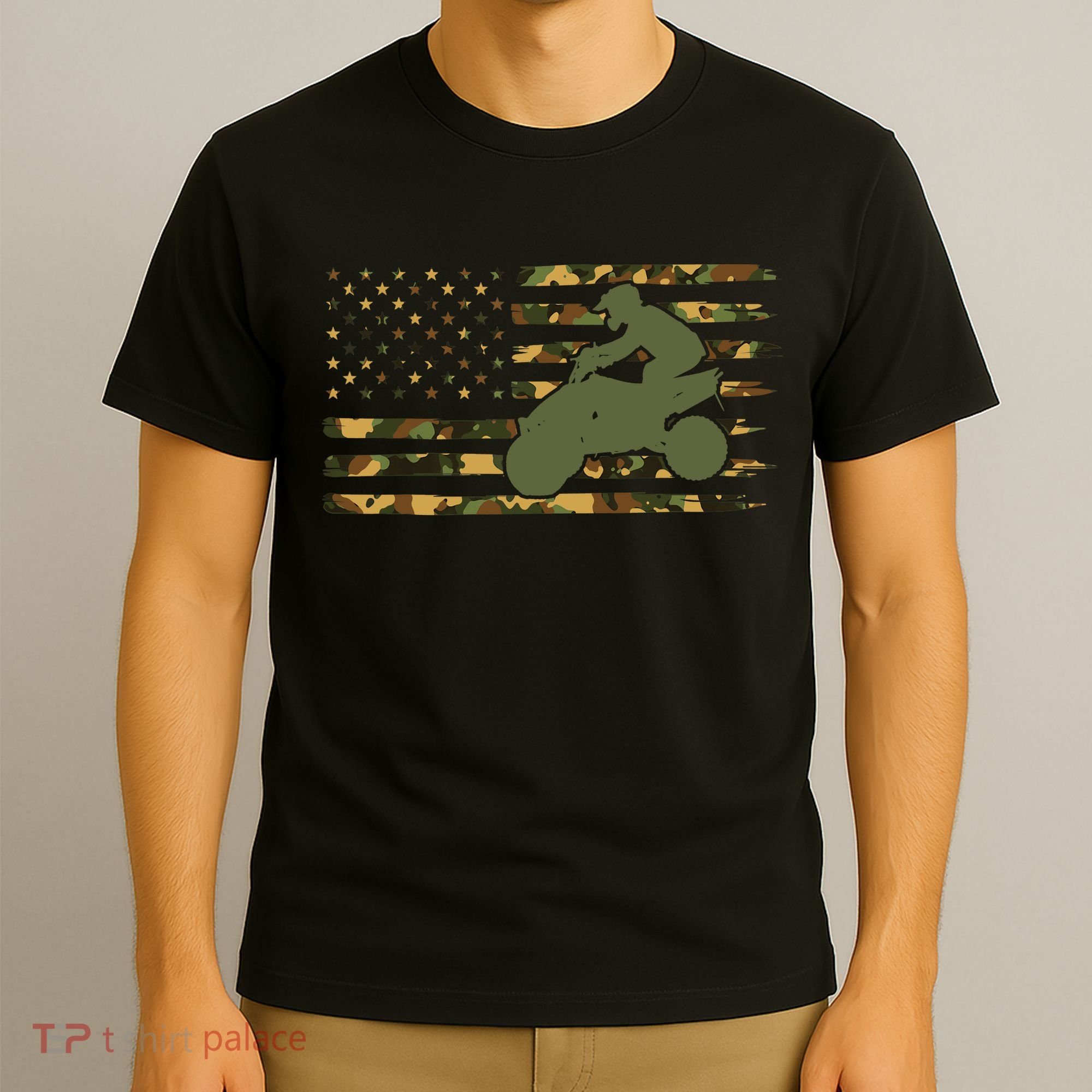 Camo ATV Quad Bike Vintage American Flag ATV T-Shirt