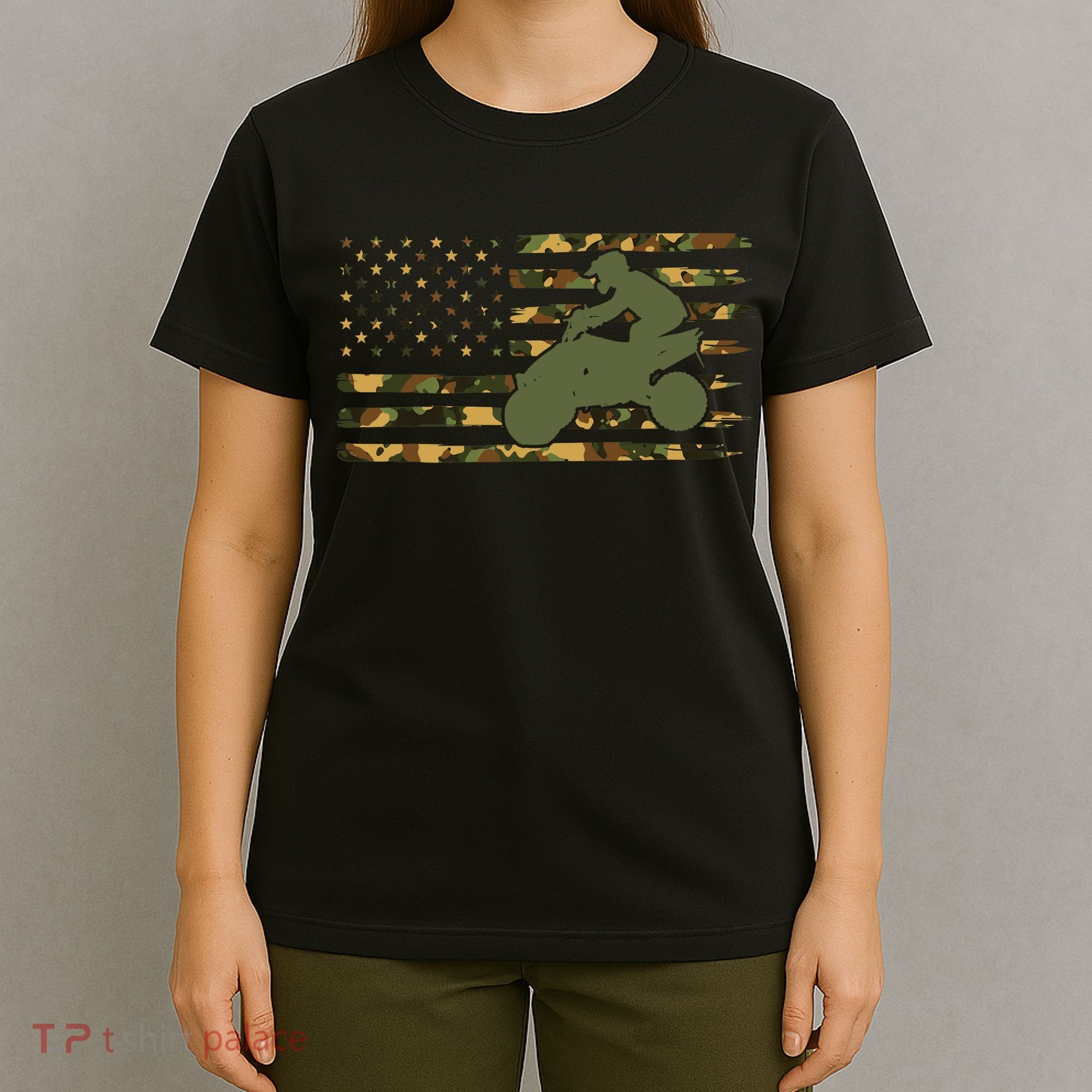 Camo ATV Quad Bike Vintage American Flag ATV T-Shirt