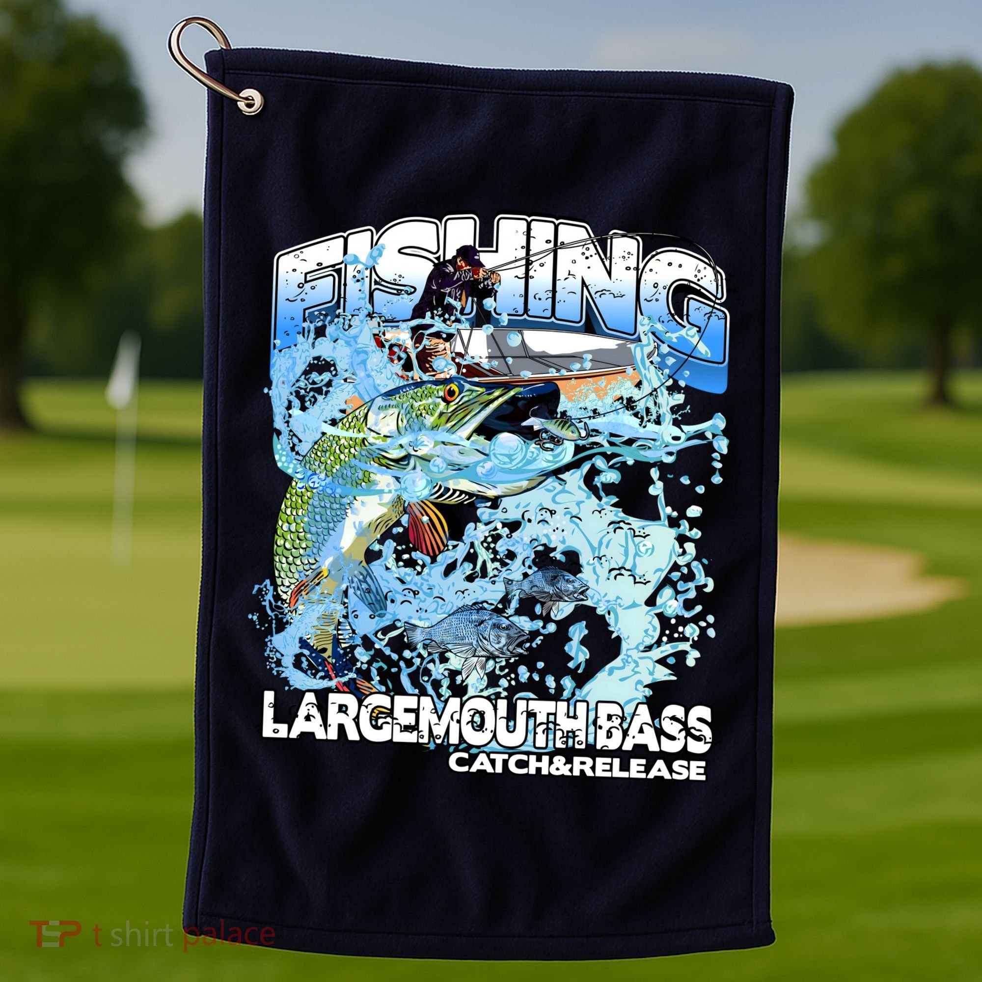 Catch And Release Largemouth Bass Fishing Golf Towel