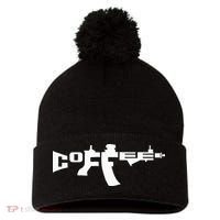 Coffee AR15 Rifle Gun Owner Pom Pom 12in Knit Beanie thumb 0
