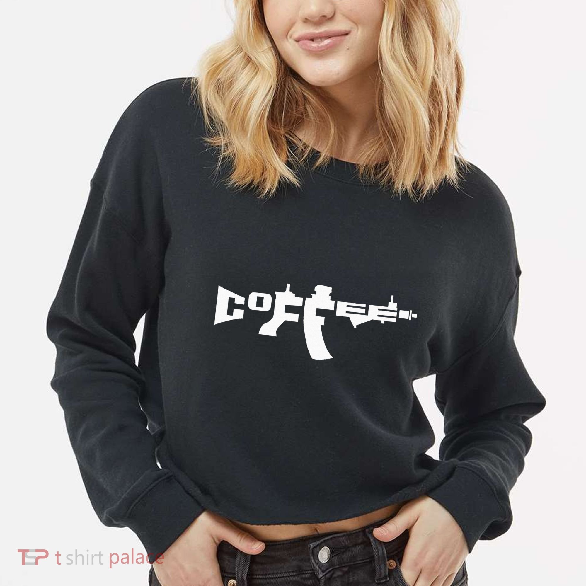 Coffee AR15 Rifle Gun Owner Cropped Pullover Crew